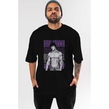ankhises Bakı Hanma (2) Anime Ön Baskılı Siyah Oversize T-Shirt Erkek Kadın