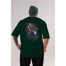 Ankhises Tanjıro ,akaza,dakı Anime Arka Baskılı Zümrüt Yeşili Oversize T-Shirt Pamuk Erkek Kadın
