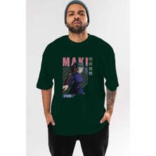 Ankhises Maki Zenin Chaınsawman Anime Ön Baskılı Zümrüt Yeşili Oversize T-Shirt Erkek Kadın