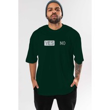 Ankhises Yes No Ön Baskılı Zümrüt Yeşili Oversize T-Shirt Erkek Kadın Bisiklet Yaka