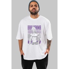 ankhises Bakı Hanma (2) Anime Ön Baskılı Beyaz Oversize T-Shirt Erkek Kadın