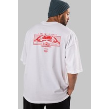 ankhises Cyberspace Arka Baskılı Beyaz Oversize T-Shirt  Erkek Kadın Bisiklet Yaka