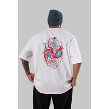 ankhisesSpiderman (14) Arka Baskılı Beyaz Oversize T-Shirt Bisiklet Yaka Pamuk Erkek Kadın