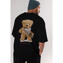 ankhises Teddy Bear Dress Up Arka Baskılı Siyah Erkek Kadın Bisiklet Yaka Oversize T-Shirt
