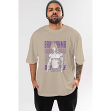 Ankhises Bakı Hanma (2) Anime Ön Baskılı Bej Oversize T-Shirt Erkek Kadın
