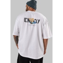 ankhisesTeddy Bear Yourself Arka Baskılı Beyaz Erkek Kadın Bisiklet Yaka Oversize T-Shirt