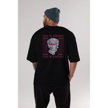 ankhises Less Of Emotion Arka Baskılı Siyah Oversize T-Shirt  Erkek Kadın Bisiklet Yaka