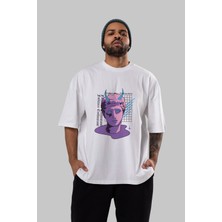 ankhises Folklore Enthusiast Ön Baskılı Beyaz Oversize T-Shirt  Erkek Kadın Bisiklet Yaka