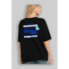 ankhisesReally Great Yazılı Arka Baskılı Siyah Oversize T-Shirt Erkek Kadın Bisiklet Yaka