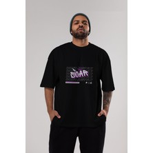 ankhises Soar Dont Just Fly Yazılı Ön Baskılı Siyah Oversize T-Shirt  Erkek Kadın Bisiklet Yaka