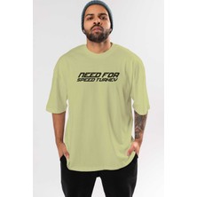 Ankhises Need For Speed Turkey Ön Baskılı Bej Oversize T-Shirt Erkek Kadın Bisiklet Yaka