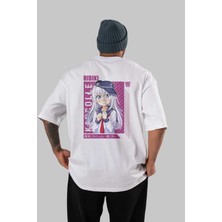 ankhises Hibiki 4 Anime Arka Baskılı Beyaz Oversize T-Shirt  Pamuk Erkek Kadın