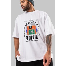 ankhises Save Me I Am Floppin Ön Baskılı Beyaz Oversize T-Shirt  Erkek Kadın Bisiklet Yaka