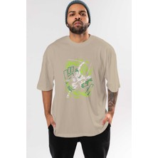 Ankhises Zoro-One Pıece (2) Anime Ön Baskılı Bej Oversize T-Shirt Erkek Kadın