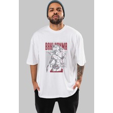 ankhisesBakı Hanma Anime Ön Baskılı Beyaz Oversize T-Shirt Erkek Kadın