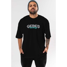ankhises Gebeş Kaplumbağa Ön Baskılı Siyah Oversize T-Shirt Erkek Kadın Bisiklet Yaka