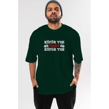 Ankhises Küfür Yok Beyler Ön Baskılı Zümrüt Yeşili Oversize T-Shirt Erkek Kadın Bisiklet Yaka