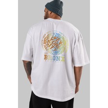 ankhisesBrooklyn And New York Arka Baskılı Beyaz Oversize T-Shirt  Erkek Kadın Bisiklet Yaka