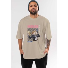 Ankhises Nobara Kugisaki 6 Anime Ön Baskılı Bej Oversize T-Shirt Erkek Kadın