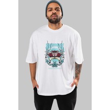 ankhises Shirohige Anime Ön Baskılı Beyaz Oversize T-Shirt Erkek Kadın