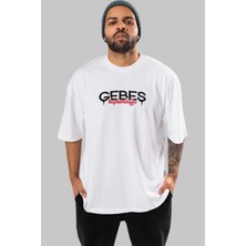 ankhises Gebeş Kaplumbağa Ön Baskılı Beyaz Oversize T-Shirt Erkek Kadın Bisiklet Yaka