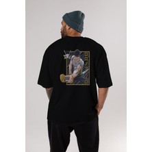 ankhises Roronoa Zoro Anime Arka Baskılı Siyah Oversize T-Shirt Erkek Kadın