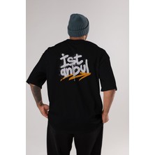 ankhises Istanbul Yazılı Arka Baskılı Siyah Oversize T-Shirt Erkek Kadın Bisiklet Yaka