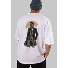 ankhises Classic Mercenary Arka Baskılı Beyaz Oversize T-Shirt  Erkek Kadın Bisiklet Yaka