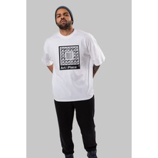 ankhisesReality Ön Baskılı Beyaz Oversize T-Shirt  Erkek Kadın Bisiklet Yaka