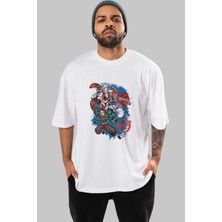ankhises Tanjıro ,akaza,dakı Anime Ön Baskılı Beyaz Oversize T-Shirt Erkek Kadın