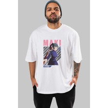 ankhises Maki Zenin Chaınsawman Anime Ön Baskılı Beyaz Oversize T-Shirt Erkek Kadın