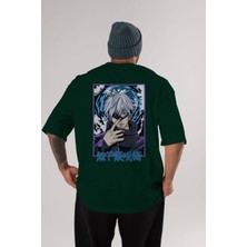 Ankhises Satoru Gojo 3 Anime Arka Baskılı Zümrüt Yeşili Oversize T-Shirt Pamuk Erkek Kadın