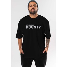 ankhisesIki Tane Bounty Ön Baskılı Siyah Oversize T-Shirt Erkek Kadın Bisiklet Yaka