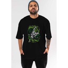 ankhises Zoro-One Pıece (2) Anime Ön Baskılı Siyah Oversize T-Shirt Erkek Kadın