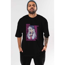 ankhisesHibiki 4 Anime Ön Baskılı Siyah Oversize T-Shirt Erkek Kadın