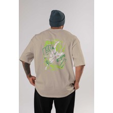Ankhises Zoro-One Pıece (2) Anime Arka Baskılı Bej Oversize T-Shirt %100 Pamuk Erkek Kadın