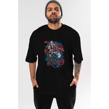 ankhisesTanjıro ,akaza,dakı Anime Ön Baskılı Siyah Oversize T-Shirt Erkek Kadın