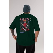Ankhises Kagura Gıntama 1 Anime Arka Baskılı Zümrüt Yeşili Oversize T-Shirt Pamuk Erkek Kadın