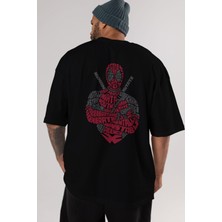 ankhises Dead Red Arka Baskılı Siyah Oversize T-Shirt  Erkek Kadın Bisiklet Yaka