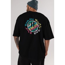 ankhises Stay Humble Arka Baskılı Siyah Oversize T-Shirt  Erkek Kadın Bisiklet Yaka