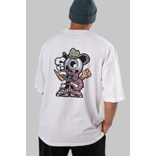 ankhisesEyeball Rockstar Cowboy Arka Baskılı Beyaz Oversize T-Shirt  Erkek Kadın Bisiklet Yaka