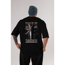 ankhises God Save The Youth Arka Baskılı Siyah Oversize T-Shirt  Erkek Kadın Bisiklet Yaka