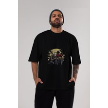 ankhises Dark Gamers Ön Baskılı Siyah Oversize T-Shirt  Erkek Kadın Bisiklet Yaka