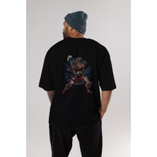 ankhises Emperor Arka Baskılı Siyah Oversize T-Shirt  Erkek Kadın Bisiklet Yaka