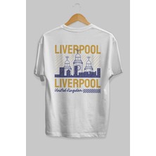 ankhisesLiverpool Arka Baskılı Beyaz Oversize T-Shirt  Erkek Kadın Bisiklet Yaka
