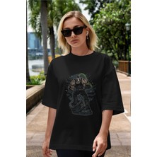 ankhises Bane Ön Baskılı Siyah Oversize T-Shirt  Erkek Kadın Bisiklet Yaka