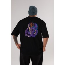 ankhises Astroking Arka Baskılı Siyah Oversize T-Shirt  Erkek Kadın Bisiklet Yaka