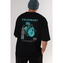 ankhisesCold Heart Arka Baskılı Siyah Oversize T-Shirt  Erkek Kadın Bisiklet Yaka