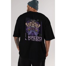 ankhisesKaido Of The Beast Arka Baskılı Siyah Oversize T-Shirt  Erkek Kadın Bisiklet Yaka