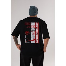 ankhises Authentic Art Arka Baskılı Siyah Oversize T-Shirt  Erkek Kadın Bisiklet Yaka